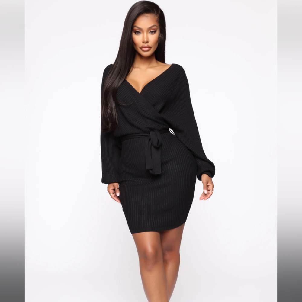 Black knit fall sweater dress